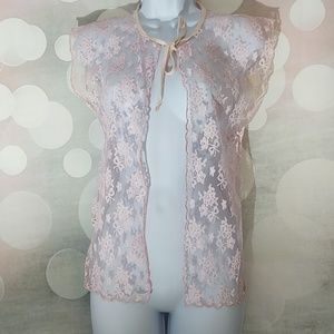 Vintage Pink Lace Topper Flowers Floral Size S
